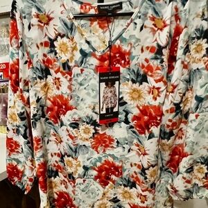 Mario Serrani Red and Orange Graphic Blouse 3/4 Sleeve